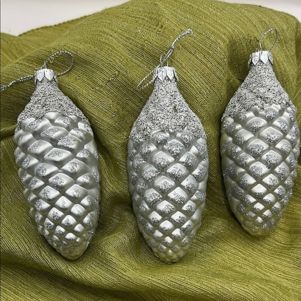 Silver Pinecone Holiday Ornaments set of (3)